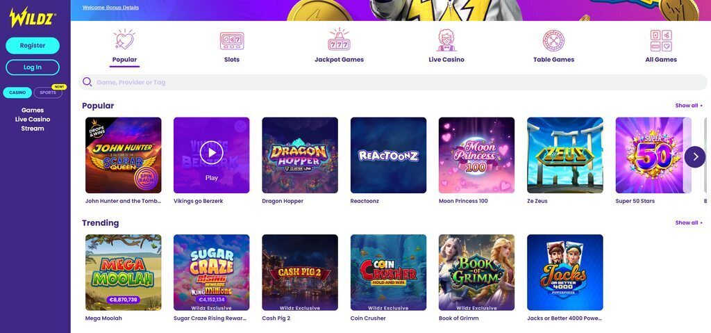 Wildz Casino Games Library_