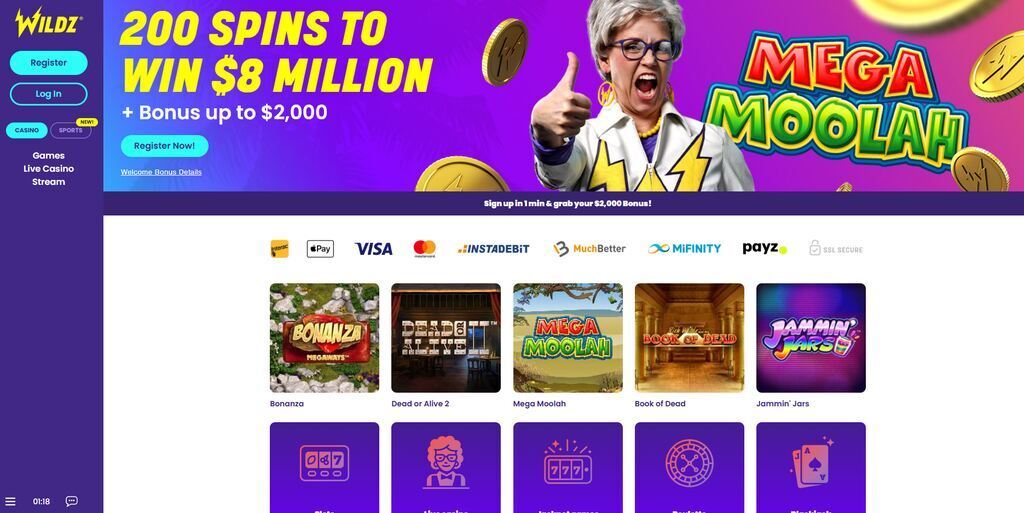 Wildz Casino Homepage