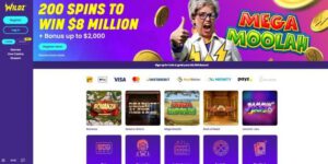Screenshot of Wildz Casino lobby showing games available