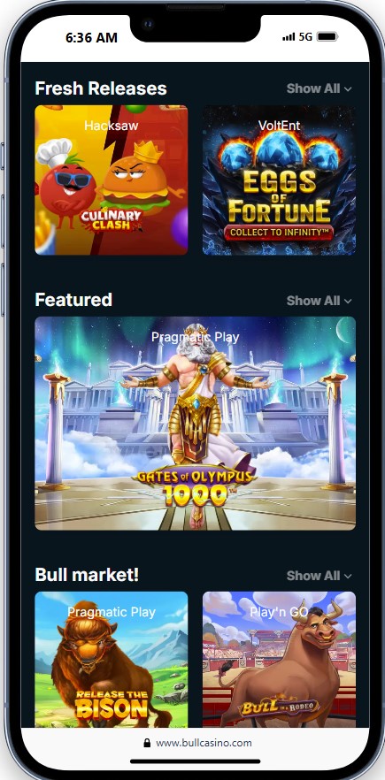 Bull Casino Mobile View