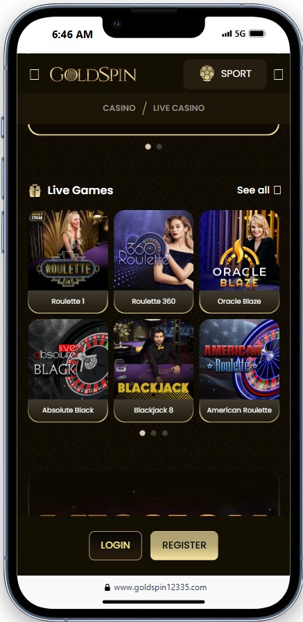 GoldSpin Casino Mobile View