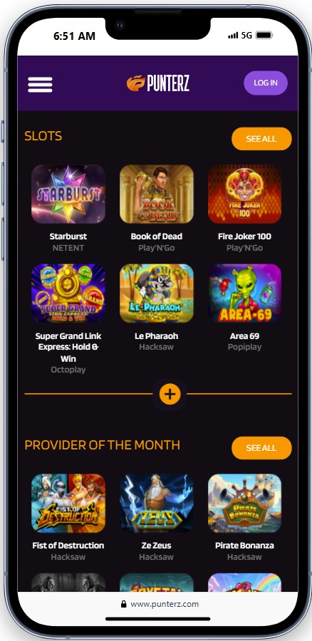 Punterz Casino Mobile View
