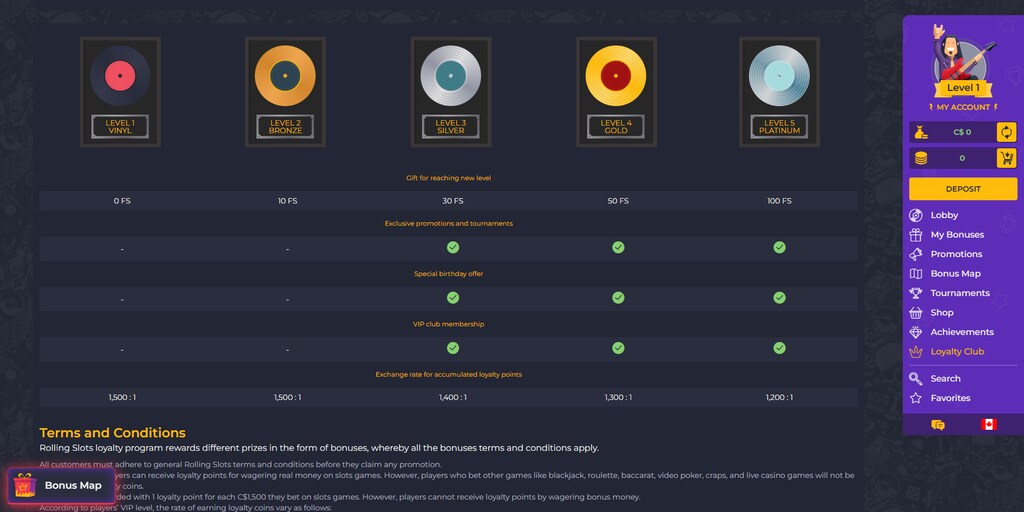 Rolling Slots Casino - VIP program