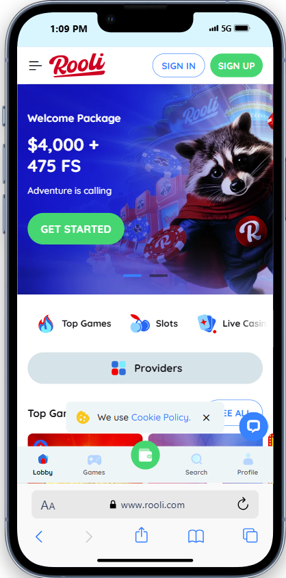 rooli casino mobile view