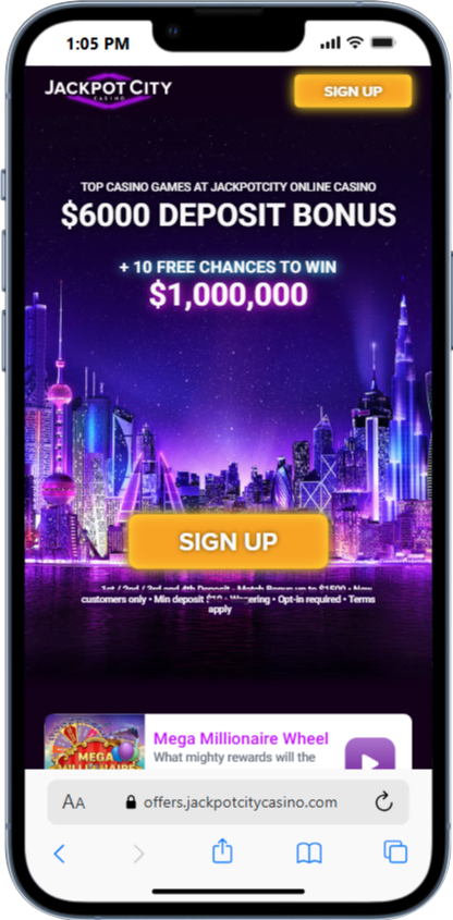 JackpotCity Casino Mobile - Exclusive $6,000 bonus with Maple Casino