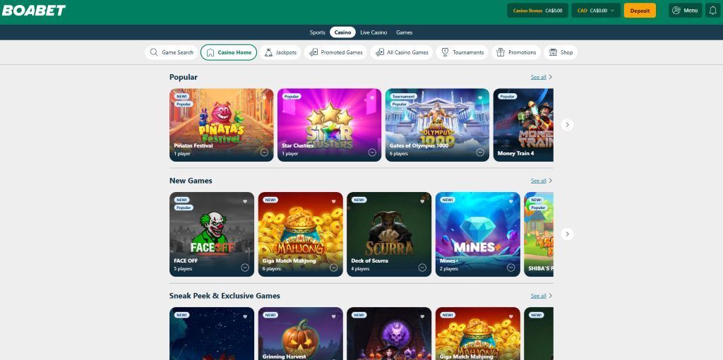 BoaBet Casino Homepage