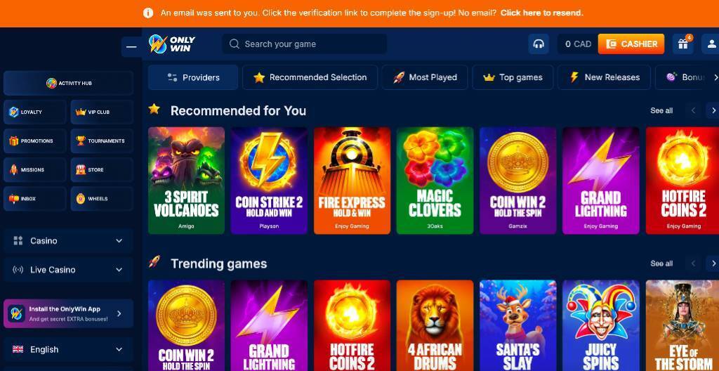 Onlywin casino game lobby