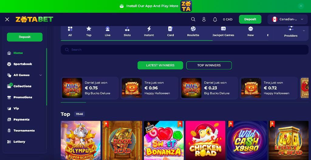 ZotaBet casino lobby