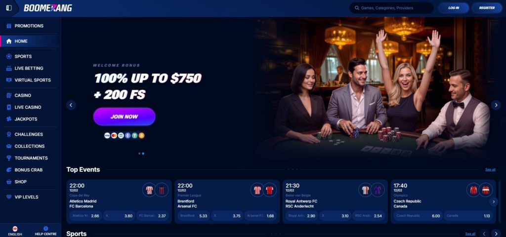 BoomerangBet Homepage
