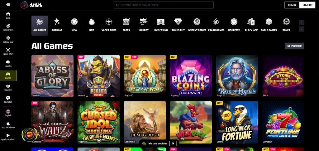 Slots-Vader-gaming-lobby