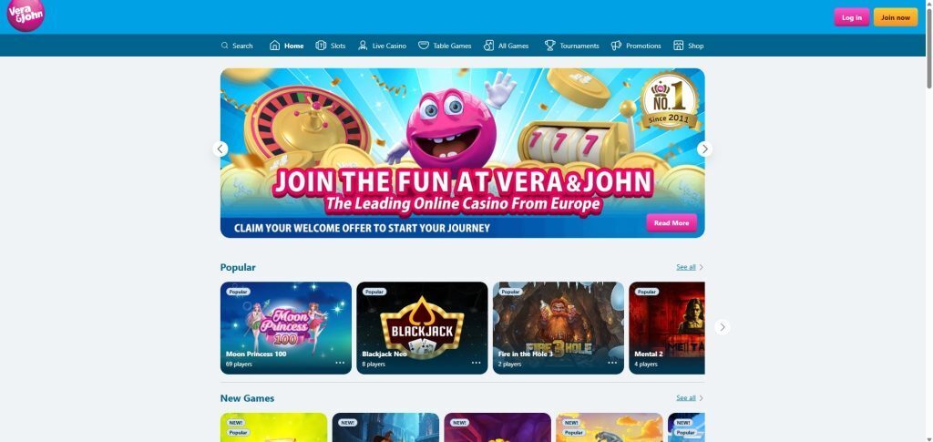 Vera&John homepage sceenshot