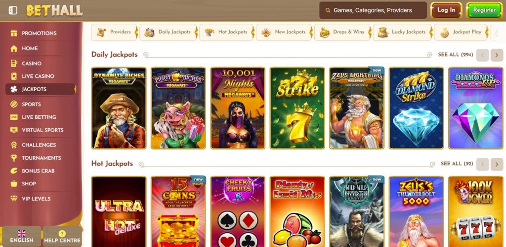 bethall casino jackpot slot section