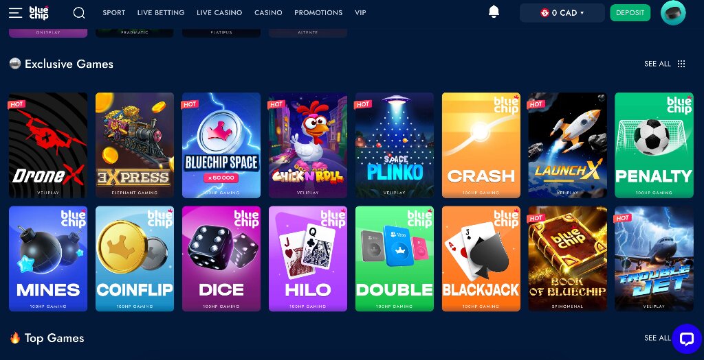 bluechip-casino-interface sceenshot