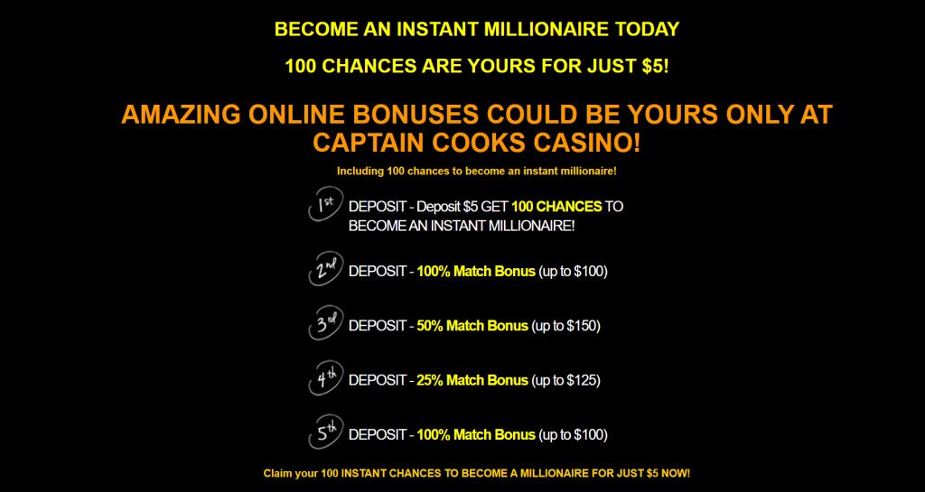1st deposit bonus T&Cs - Captain Cooks Canada
