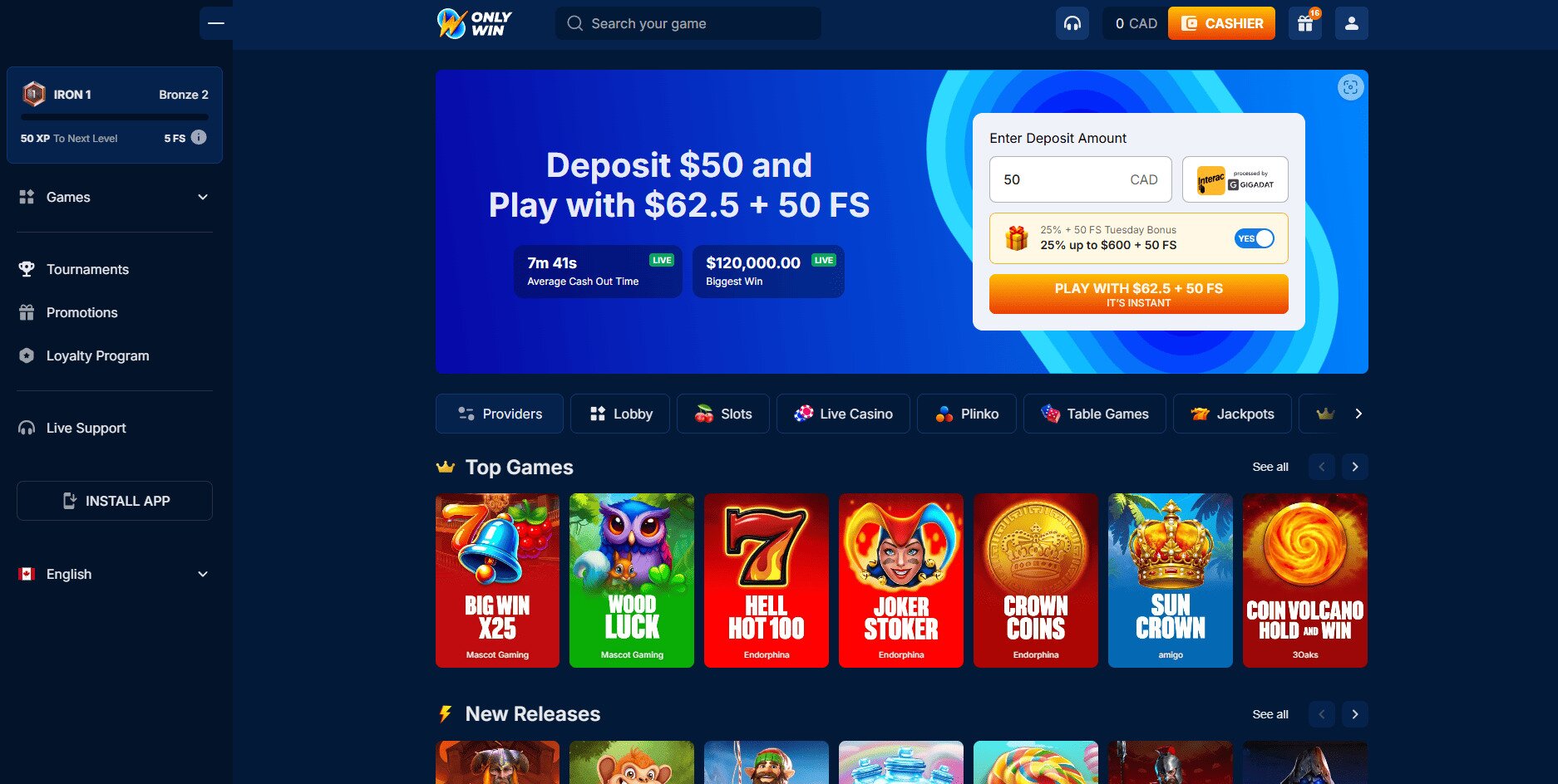 OnlyWin-Casino-Homepage