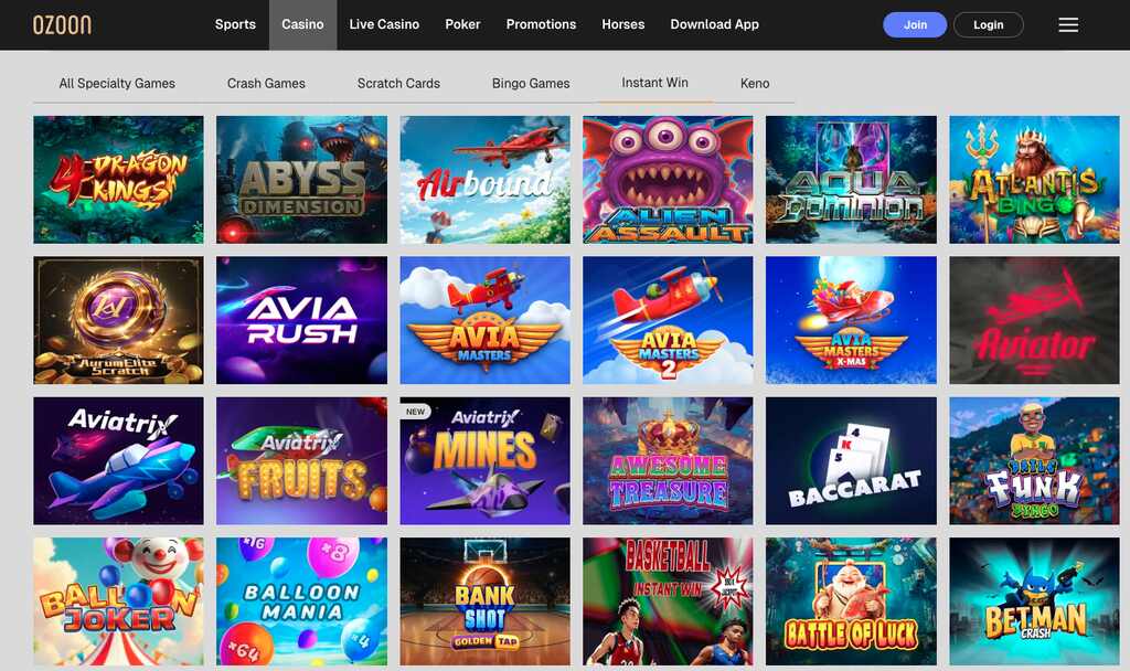 A picture of the Instant win games section