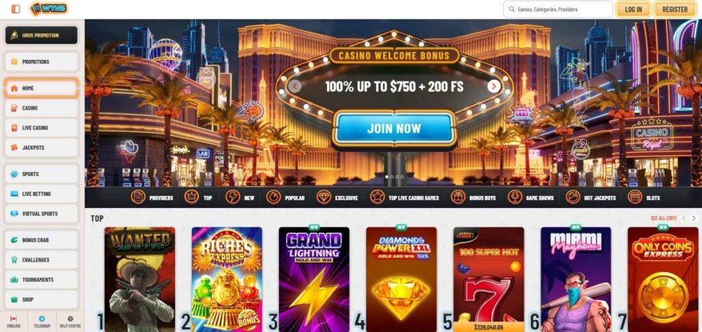 Wyns Casino homepage