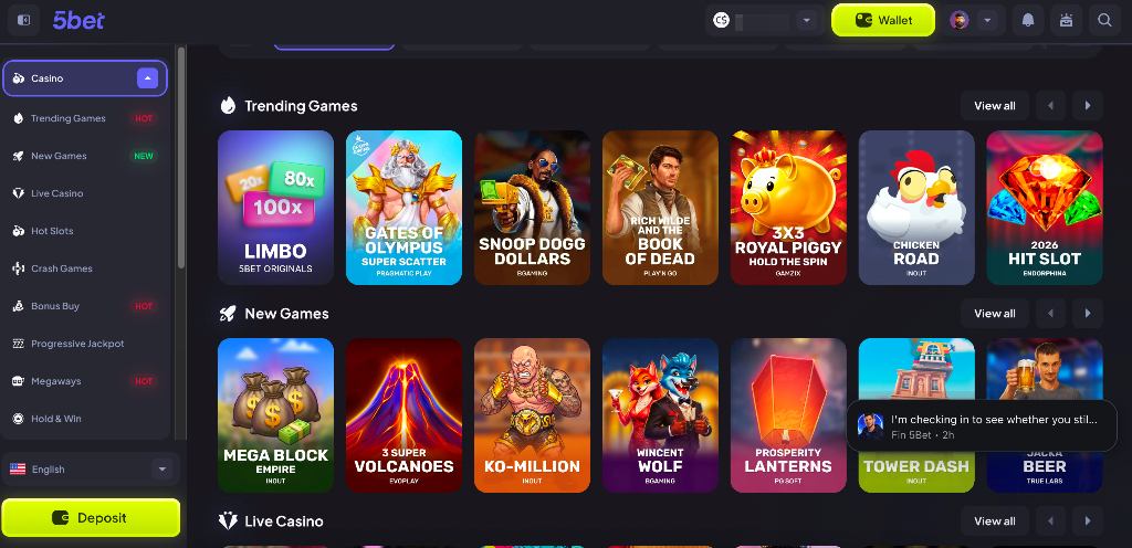 Screenshot of 5bet casino games