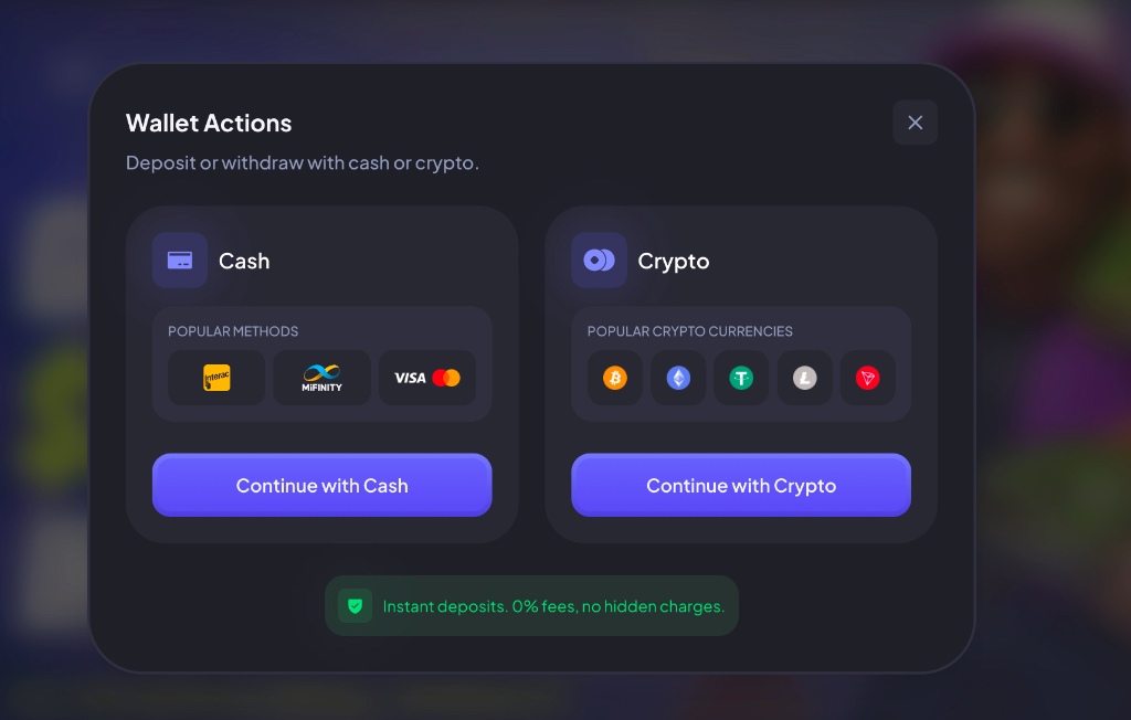 Screenshot of 5bet Casino from registered account showing available banking options