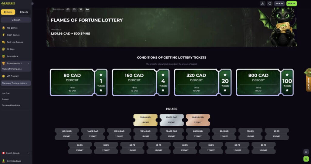 screenshot-Drakaris-casino-diaplaying-lottery-page