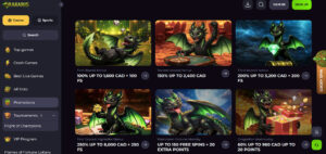 screenshot of Drakaris casino promotion page